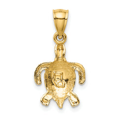 14K Gold Polished Diamond-Cut Sea Turtle Pendant with Textured Finish