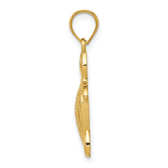 14K Gold Polished Filigree Sea Turtle Pendant  Elegant Casted Design