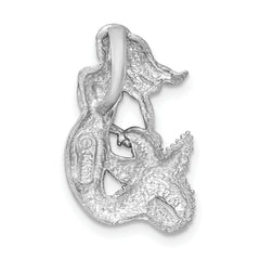 14K White Gold Satin and Diamond-Cut Mermaid Slide Pendant Elegant Rhodium Finish