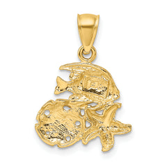 14K Gold Satin Diamond-Cut Fish, Starfish, and Sand Dollar Pendant