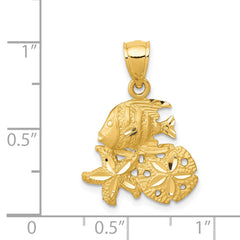 14K Gold Satin Diamond-Cut Fish, Starfish, and Sand Dollar Pendant