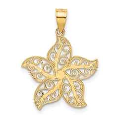 14K Gold Polished Filigree Starfish Pendant with Textured Design