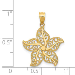 14K Gold Polished Filigree Starfish Pendant with Textured Design