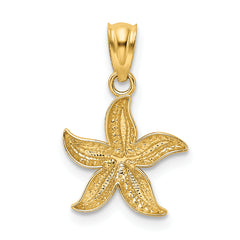 14K Gold Starfish Pendant with White Rhodium Diamond-Cut Finish