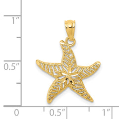 14K Gold Diamond-Cut Polished Filigree Starfish Pendant