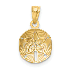 14K Gold Satin Diamond-Cut Sand Dollar Pendant for Men Elegant Brushed Finish