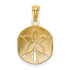 14K Gold Satin Diamond-Cut Sand Dollar Pendant Elegant & Solid Design