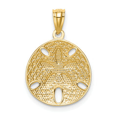14K Gold Rhodium Diamond-Cut Polished Sand Dollar Pendant for Men