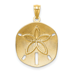 14K Gold Satin Diamond-Cut Sand Dollar Pendant for Men Elegant Brushed Finish