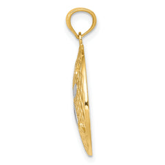 14K Gold Sand Dollar Pendant with White Rhodium Diamond-Cut Polished Finish