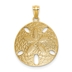 14K Gold Sand Dollar Pendant with White Rhodium Diamond-Cut Polished Finish