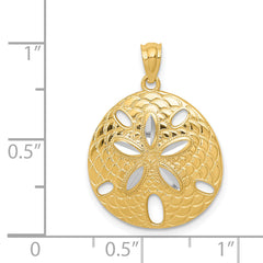 14K Gold Sand Dollar Pendant with White Rhodium Diamond-Cut Polished Finish