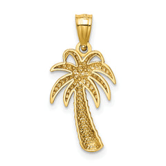 14K Gold Textured Palm Tree Pendant for Men  Polished, Elegant Design