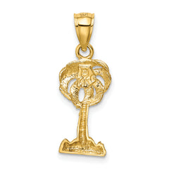 14K Gold Polished Diamond-Cut Palm Tree Pendant for Men