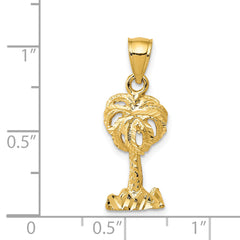 14K Gold Polished Diamond-Cut Palm Tree Pendant for Men
