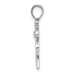 14K White Gold Polished Palm Tree Pendant with Rhodium Finish for Men