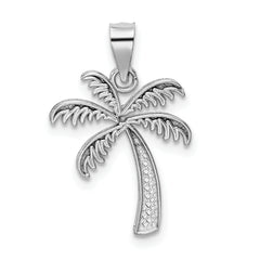 14K White Gold Polished Palm Tree Pendant with Rhodium Finish for Men
