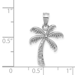 14K White Gold Polished Palm Tree Pendant with Rhodium Finish for Men