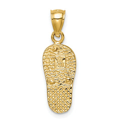 14K Gold Polished Flip Flop Pendant with White Opal and Multi-Colored Accents