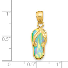 14K Gold Polished Flip Flop Pendant with White Opal and Multi-Colored Accents
