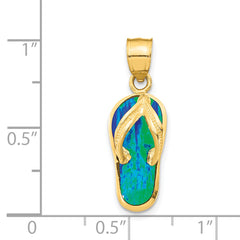 14K Gold Flip Flop Pendant with Blue Opal Accent, Polished Finish