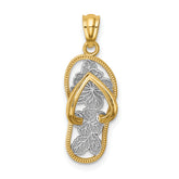 14k w/Rhodium Polished Floral Flip Flop Pendant