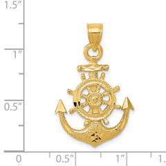 14K Gold Satin Diamond-Cut Anchor Pendant for Men Solid and Elegant