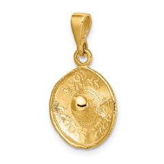 14K Gold 3D Sombrero Pendant for Men Polished & Textured