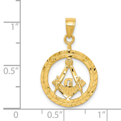 14K Gold Masonic Pendant for Men with Polished Diamond-Cut Design