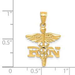 14K Gold Diamond-Cut RN Pendant with Polished Finish for Healthcare