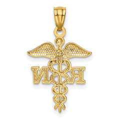 14K Gold Diamond-Cut RN Nurse Pendant with Polished Finish