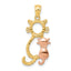 14k Yellow and Rose Polished Diamond-cut Sitting Cats Pendant