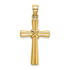 14K Gold Hollow Cross Pendant with Polished Reversible 3D Design
