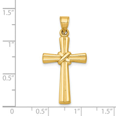 14K Gold Hollow Cross Pendant with Polished Reversible 3D Design