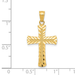 14K Gold Diamond-Cut Latin Cross Pendant Polished, Solid, Textured Finish