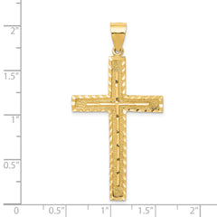 14K Gold Polished Diamond-Cut Latin Cross Pendant Elegant Textured Design