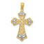 14k w/Rhodium Polished D/C Filigree Cross Pendant