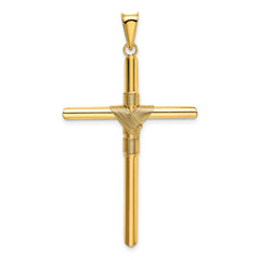 14K Gold Polished Cross Pendant with 3D Center Wrap Design
