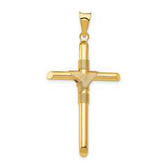 14K Polished w/Center Wrap Tube Cross Pendant
