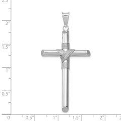 14K White Gold Polished Cross Pendant with Center Wrap & Rhodium Finish