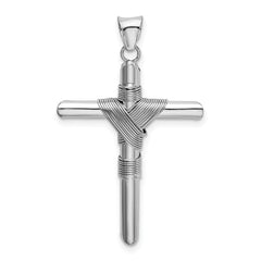 14K White Gold Cross Pendant with Polished 3D Design and Rhodium Finish