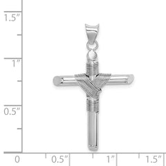 14K White Gold Cross Pendant with Polished 3D Design and Rhodium Finish