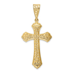 14K Gold Diamond-Cut Budded Cross Pendant with Polished Finish by Sophia Jewelers
