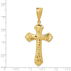 14K Gold Diamond-Cut Budded Cross Pendant with Polished Finish by Sophia Jewelers