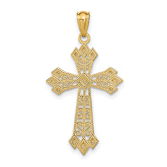14K Gold Filigree Cross Pendant with Polished Diamond-Cut Design
