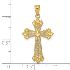 14K Gold Filigree Cross Pendant with Polished Diamond-Cut Design
