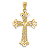 14k Diamond-cut Polished Filigree Hearts Cross Pendant