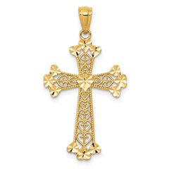 14k Diamond-cut Polished Filigree Hearts Cross Pendant