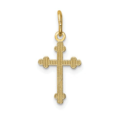 14K Gold Polished Budded Cross Charm with Diamond-Cut Design Reversible Elegance