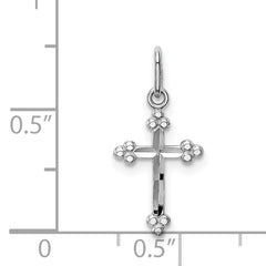 14K White Gold Polished Diamond-Cut Budded Cross Charm Elegant and Durable